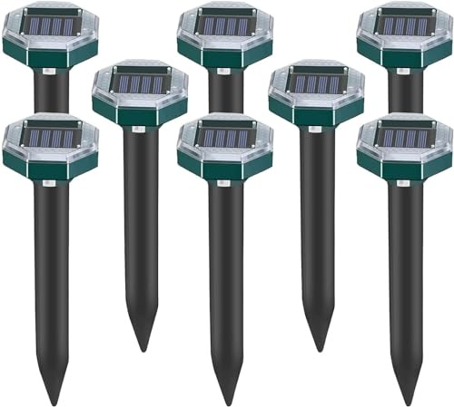 Maulwurf Vertreiber, 8 Stück Aufgerüsteter Solar Maulwurfschreck, Maulwurfsvertreiber Solar-Ultraschall Wasserdicht für Vertreiben Wühlmäuse, Serpent, Gopher (8)