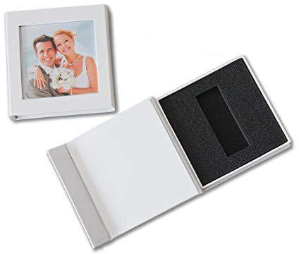 Wedding USB Memory Stick Box with Photo Window White faux leather. USB memory stick not included.