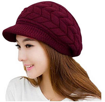 Gorro de invierno de Leorx de lana, para mujer, con visera, color rosso, tamaño M