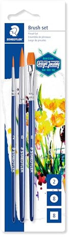 STAEDTLER 989SBK3-3 Pinselset (stabile Synthetikborste, hohe Flexibilität und Formstabilität, Holzgriff mit Metallzwinge, Set mit 3 verschiedenen Pinseln)