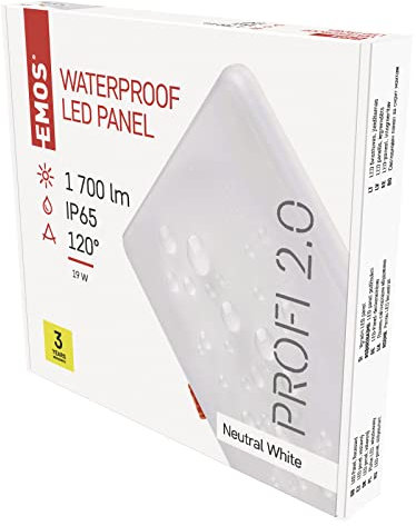 EMOS LED Panel Einbauleuchte 19W, extra-flacher 1700 lm quadratischer Einbaustrahler, Neutralweiß 4000K, IP65 wasserdicht für Feuchträume oder Außen, Farbe weiß, Durchmesser 18,5 x 18,5 cm, rahmenlos