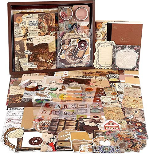 UNOZAVER 280 Stk Ästhetisches Scrapbook Zubehör Kit, Vintage Bullet Junk Journal mit A6 Grid Notebook Journaling Supplies Scrapbooking-Aufkleber Dekoratives Briefpapier DIY Geschenk (Vintage)