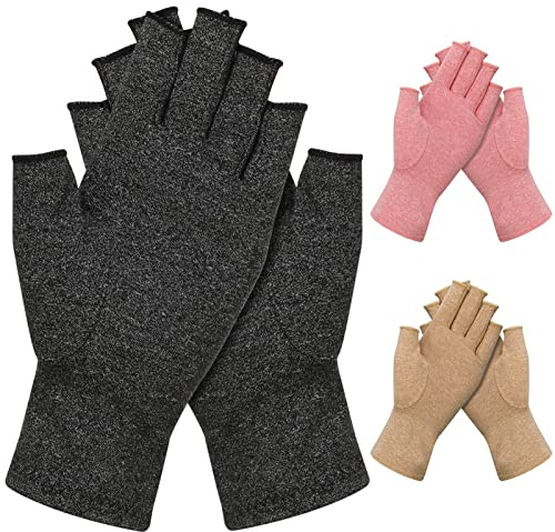 Firtink 3 Pairs Compression Gloves for Arthritis for Women and Men, Fingerless Gloves Non-slip for Computer Typing, Dailywork, Hands and Joints Pain Relief