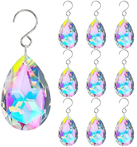 H&D HYALINE & DORA 10 st 38 mm solfångare kristall tårdroppar kristallkristallkrona hängen med krok, hängande kristaller för lampa fönster julgransdekoration (AB-färger)