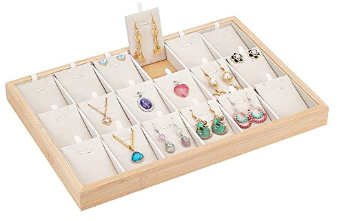 PH PandaHall Stackable Jewelry Vassoi Organizzatore, 18 Griglie Velluto Gioielli Display Scatola di Immagazzinaggio Jewelry Showcase Holder Gioielli Cassetto Inserto Divisore per Collana, Grano