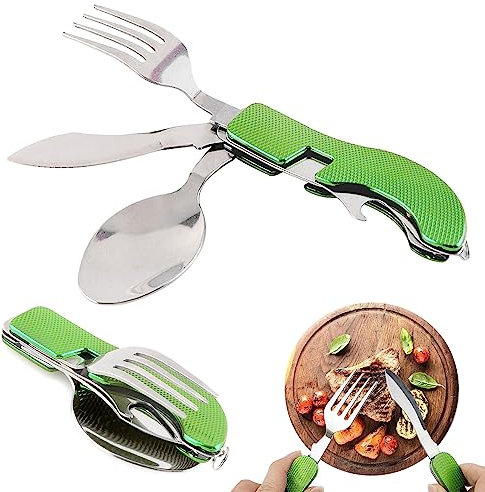 Campingbesteck Set Feldbesteck Camping Besteckset Geschirr 1 Person Gadgets Reisebesteck Picknick Zubehör Outdoor Besteck to Go für Unterwegs 4-in-1