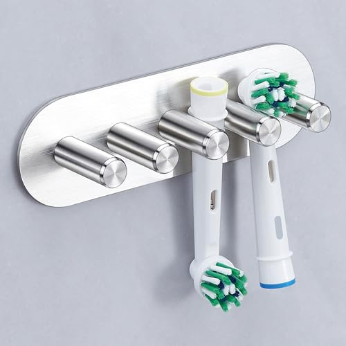 YYBO Porta Cepillo de Dientes sin taladrar, Soporte Cepillo de Dientes, Soporte Cepillo Electrico, Portacepillos de Dientes Pared (Plata, Grande)