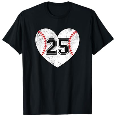 Baseball Heart Player #25 Baseball Mom Dad Jersey Numéro 25 T-Shirt
