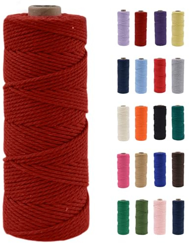 POPOYU 2mm Macrame Cord,100m Natural Cotton Macrame Rope,Wine Red Macrame Cotton Cord Twine Rope Craft String Without Chemicals for DIY Crafts,Macrame Art,Gift Wrapping,Christmas Wedding Decor