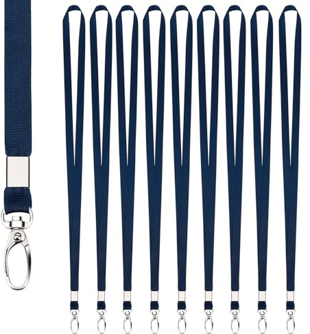 Segus Schlüsselband, 10 Stück Schlüsselbänder zum Umhängen, Umhängeband mit Drehbarem Metallclip, für Ausweishüllen, Schlüssel, Namensschilder und Plastikkarten (Dunkelblau)