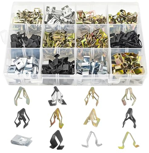 Ktnyl metalltrim fjäderklämma bil, instrumentbräda, metallklämma, 240 stycken | Innerbeklädnad monterings metallklämma, 12 olika C-klämmor, bagagerumsskydd fästklämmor