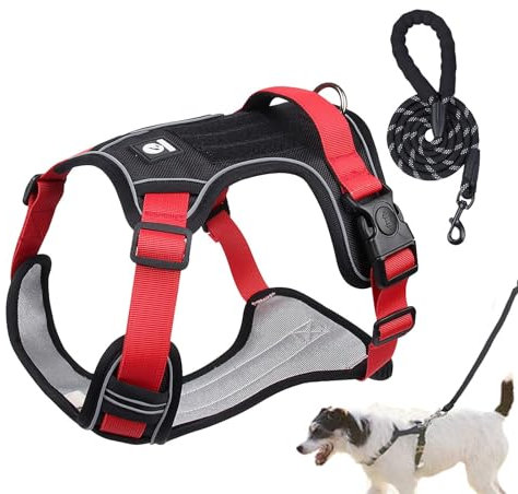 Pruojhw Hundegeschirr für große Hunde, Hundegeschirr mit Griff - Atmungsaktives, reflektierendes Hundegeschirr, verstellbares Hundegeschirr,Flexibles Hunde-Brustgeschirr, Hunde-Zuggeschirr für