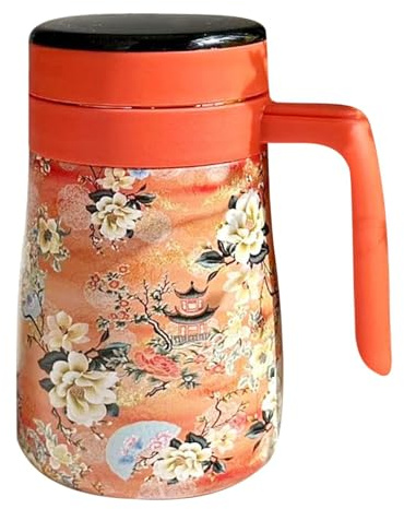 Caraffa da caffè in acciaio con stampa floreale da 550 ml | termica per bevande calde con manico | Macchina da caffè intelligente con display della temperatura, distributore di bevande per