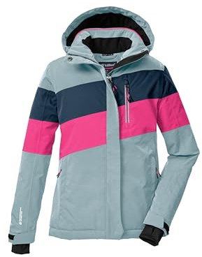 Killtec Mädchen Skijacke/Funktionsjacke mit Kapuze und Schneefang KSW 197 GRLS SKI JCKT, hell rauchblau/neon pink/nachtblau, 140, 43487-000