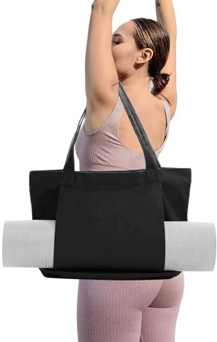 Zimoer Borsa Grande per Tappetino da Yoga Borsa da Trasporto Palestra Borsa Sportiva in Tela Spazioso e Pratico Yoga Accessori per Fitness Pilates Sacca per Tappetino (Nero)