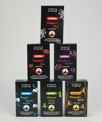 Stamford Mythical Range Backflow Incense Cones, 6 Fragrances, 12 Cones per Pack, For Meditation and Relaxation