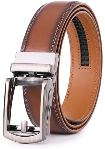 VRLEGEND Cintura Uomo Pelle Elegante Cinture Per abiti Business Lavoro Regolabile con Fibbia Automatica (110cm,Marrone-02)