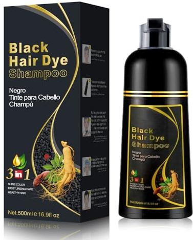 Schwarzes Haar Shampoo 3 in 1, Sofortige Haarfarbe für graues Haar Abdeckung, Natürliches Haarfarbe Schwarz für Frauen & Männer, 500ML Haarfarbe Shampoo Hält 30 Tage mit pflanzlichen Inhaltsstoffen