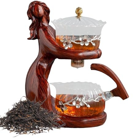 Kit di teiera in, set semi-automatico con infusore, teiera per persone pigre facilmente drenanti per riunioni domestiche, pentola trasparente resistente al calore per foglie sfuse, resistente al