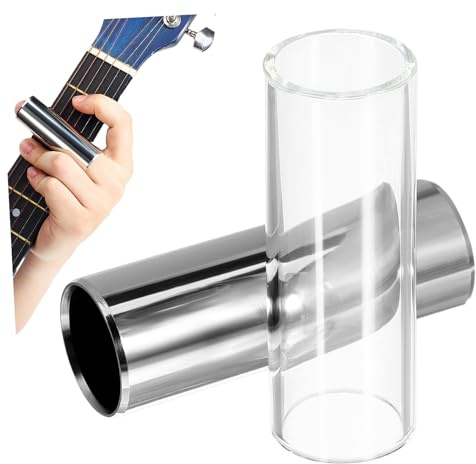 Beaupretty Guitar Slides 70mm Bottleneck Slide Glass and Stainless Steel 2pcs with Excellent Intonation and Sustain Medium Size for Bass and Electric Guitar