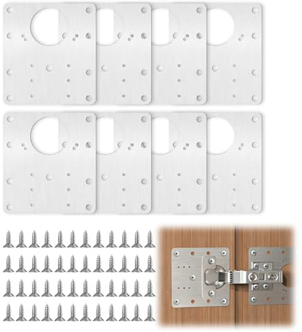 QLK Charnière Porte Placard, 8 Pièces Plaque Reparation Charniere Porte avec Vis, Armoire Avec Trou Hinge Repair, Inoxydable Cuisine Charnières pour Placards Bois Meubles Portes