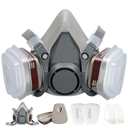 toijnhtk Reusable Half Face Cover Set With Filter Cotton, For Painting Gas Dust Machine Polishing Organic Vapors Car Spraying Sanding Cutting DIY Work Protection