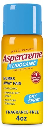 Aspercreme Lidocaine Dry Spray Soothes Aggravated Nerves, Numbing Topical Pain Relief Spray with Max-Strength 4% Lidocaine Sprays at Any Angle, 4 Oz.