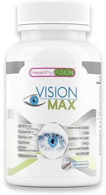 Healthy Fusion VisionMax | Vitamines pour les yeux | Lutéine, Myrtille Ginkgo Biloba | Hydratation oculaire avancée | Réduit la fatigue visuelle et améliore l’acuité | Protection oculaire | 60 gélules