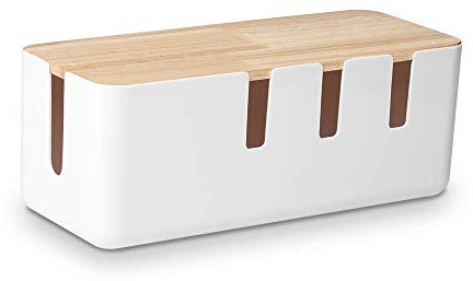 Cable Management Box by Baskiss, 30.5x12.5x11.5cm, Wood Lid, Wire Organizer for Desk TV Computer USB Hub System to Cover and Hide & Power Strips & Cords