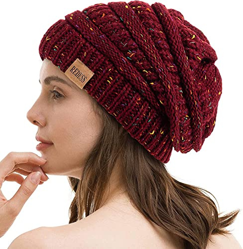 REDESS Slouchy Beanie Hat para Hombres y Mujeres Winter Warm Chunky Soft Oversized Gorro de Punto de Cable