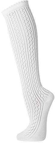 TippTexx 24 3 Paar lange Damen Trachtenkniestrümpfe mit Häkellook | Trachtenstrümpfe aus viel frischer Baumwolle (Weiß, 35/38-3 Paar mit Preisvorteil)