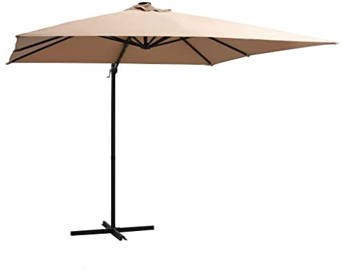 vidaXL Ampelschirm mit LED-Leuchten Sonnenschirm Kurbelschirm Marktschirm Gartenschirm Strandschirm Schirm Stahlmast 250x250cm Taupe