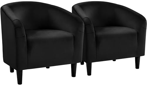 Yaheetech Black Accent Chairs Set of 2, Cozy Velvet Barrel Chair, Modern Club Chair with Soft Padde, Vanity Chair for Living Room/Bedroom/Waiting Room Reception Room, Matte Black