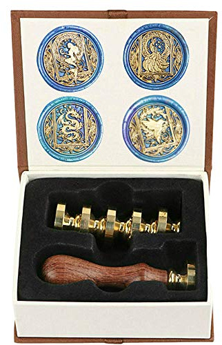 Wax Seal Stamp kit, ANBOSE Starry Animal Wax Seal Stamp Set with 4 PCS Removable Brass Heads and 1 Wooden Handle, Mermaid Peacock Dragon Hummingbird Sealing Wax Stamp for Letter Cards Invitations