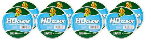 Duck Heavy Duty Clear Packaging Tape | 8 Rolls 50 mm x 25 m, Strong for Moving House & Parcels