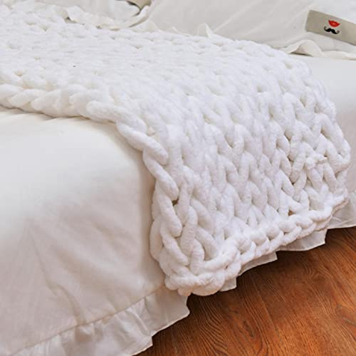 Exuberia Chunky Chenille Yarn For Blanket,Super Bulky Soft Thick Fluffy Washable Big Yarn For Hand Knitting Extreme DIY Arm Knitting Throw Rugs Pillow, White