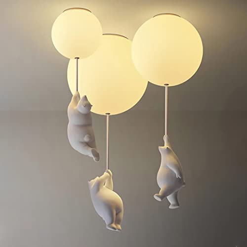 Luz de techo LED de globo creativo con colgante de oso polar Lámpara de techo de habitación de niños de dibujos animados encantadores, araña decorativa para dormitorio, habitación de niños