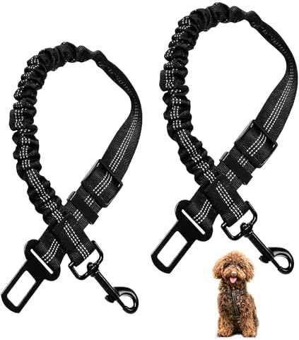 2 PCS Dog Seat Belts for Cars UK, Stretchable Dog Car Harness Seat Belt, Nylon Reflective Safety Belt for Dogs Cats and Pets(Black)