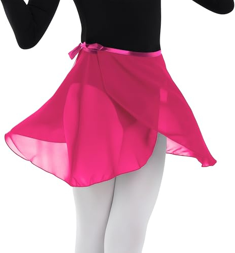 MUNAFIE Ropa de Ballet Señoras Falda de Ballet Corbata de Cintura Ajustable Falda de Gasa Faldas de Danza para Mujeres y Niñas Rojo Rosa