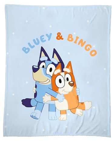 BLUEY Hug Manta Infantil | Oeko-Tex | 100% algodón | 125 x 150 cm | Estampada | Azul Cielo