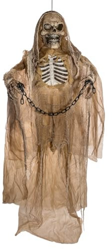 Horror-Shop Mantus Skelett Dämon Hängefigur mit Bewegung, Licht und Sound 183 cm