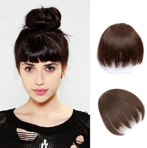 HSAJS Flequillo Postizo Recto Natural Extensiones Cabello Sintético Clip Ajustable Accesorio Peinado Mujer