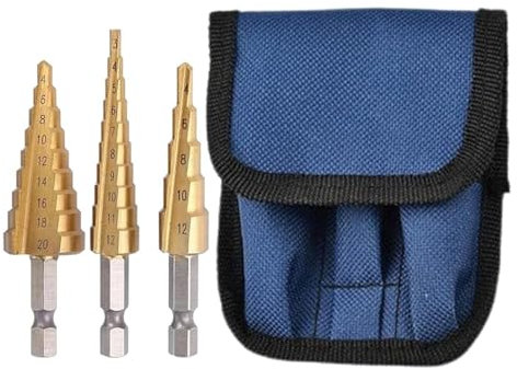 Okaywork 3PCS Broca Escalonada para metal,3-12/4-12/4-20mm Broca conica acero de alta velocidad Titanio, Vástago Hexagonal, para Taladrar con Destornillador en Acero, Madera Latón, Aluminio, PVC