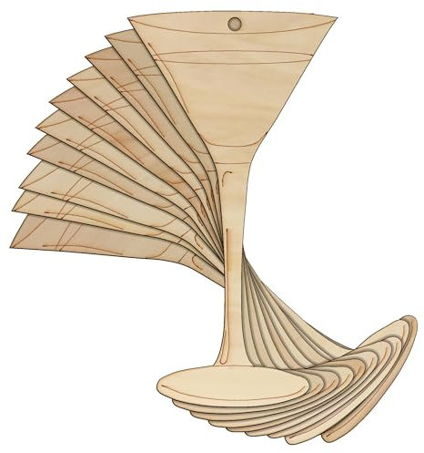 Lot de 10 verres à Martini en bois simple pour cocktail ou martini - Plis de 3 mm - 8 x 4,3 cm - Trou supérieur au centre