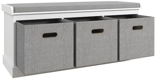 HOMCOM Panca scarpiera da Ingresso con 3 Cassetti, Cassapanca Scarpiera con Seduta in Legno e Tessito, Panca Portascarpe per 3 Paia di Scarpe, Soggiorno e Corridoio, 105x35x47 cm, Bianco