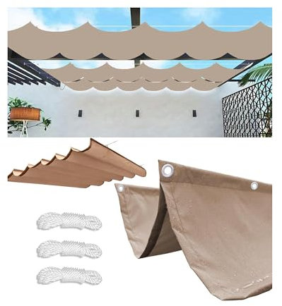 Toldo Vela de Sombra Retráctil Impermeable 1x3M(AxL) Ondulada Toldos Exterior Protección Rayos UV Resistente al Desgarro para Terraza Balcon Exteriores Jardín con Ojales y Cuerdas Caqui