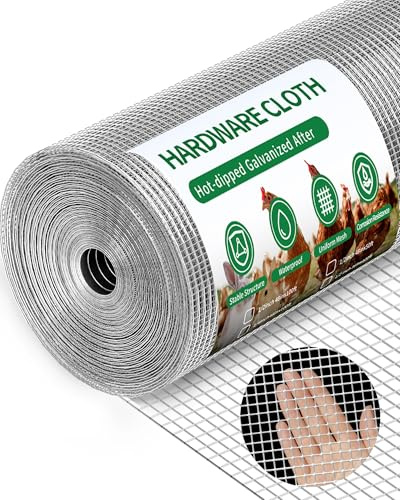 Pterying 1/2 x 48 x 50FT Silver Hardware Cloth - Hot-Dip Galvanized Chicken Wire Fencing, 19 Gauge Welded Wire Mesh Roll for Chicken Coop, Rabbit, Snake, Deer Fencing and Garden/Tree Protection