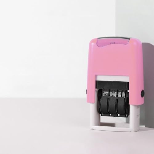 Self-Inking Date Stamp with Adjustable Date Wheel - Day,Months,Year,Stamp for Office, Scrapbooking, DIY Crafts(Pink English)