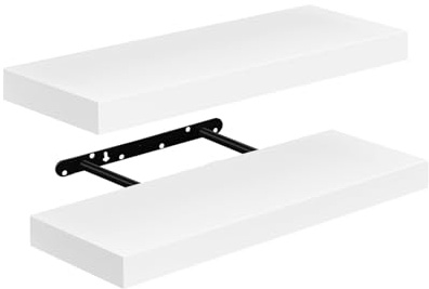 FURNITABLE 2 x svävande hylla hylla vit väggbräda bokhylla hyllor | för dekoration vägghyllor av MDF-trä, uppsättning av 2 hängande hyllor vit, 40 x 14 x 3 cm