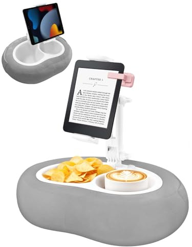 Tablet Pillow Stand, Compatible with 4.7-12.9 Kindle, iPad, Phone/Tablet, Google, 360° Rotating Phone Holder for Bed, Detachable Bowl, Reading and Relaxation on Bed, Gray, Small (Velvet Pillow)